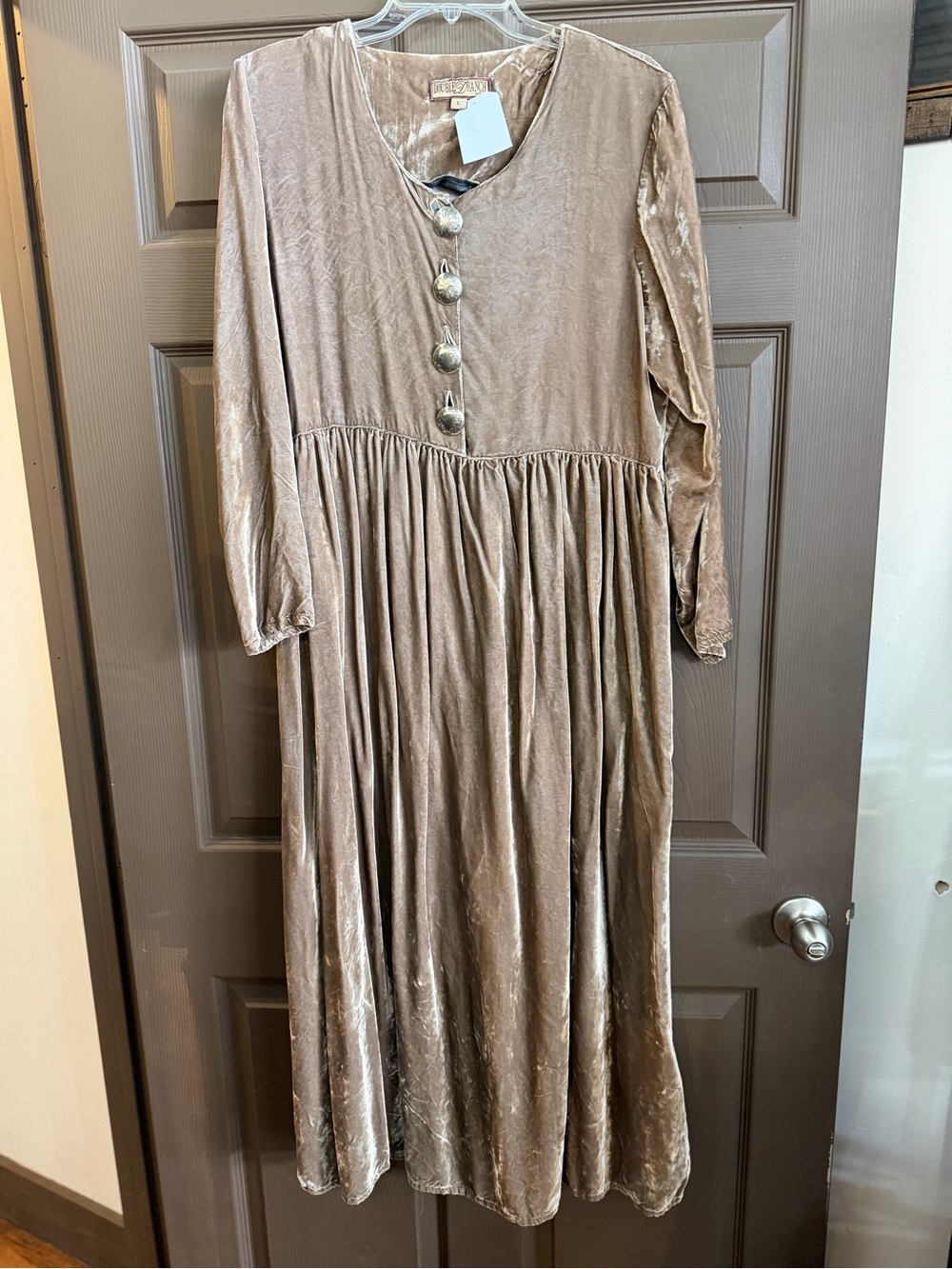 Double D Ranch Taupe Velvet Long-Sleeve Midi Dress